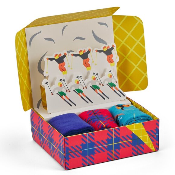 NWT Happy Socks 3 Pack Gift Set Skiing Plaid Shoe Size 5.5-9.5 Sock Size 9-11 - Picture 3 of 7